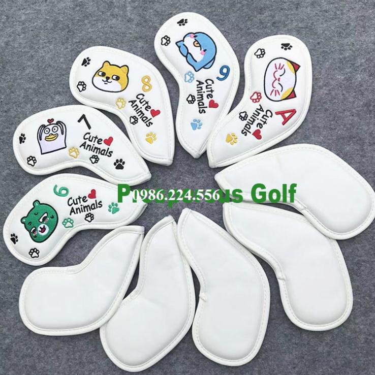 Cover gậy golf bọc đầu sắt da PU chống trầy xước bụi bẩn set 10 miếng