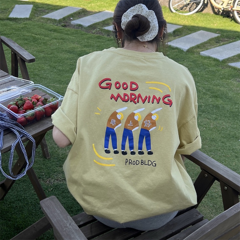 Áo thun XIAOZHAINV tay ngắn cổ tròn dáng rộng in họa tiết thời trang mùa hè cho nữ