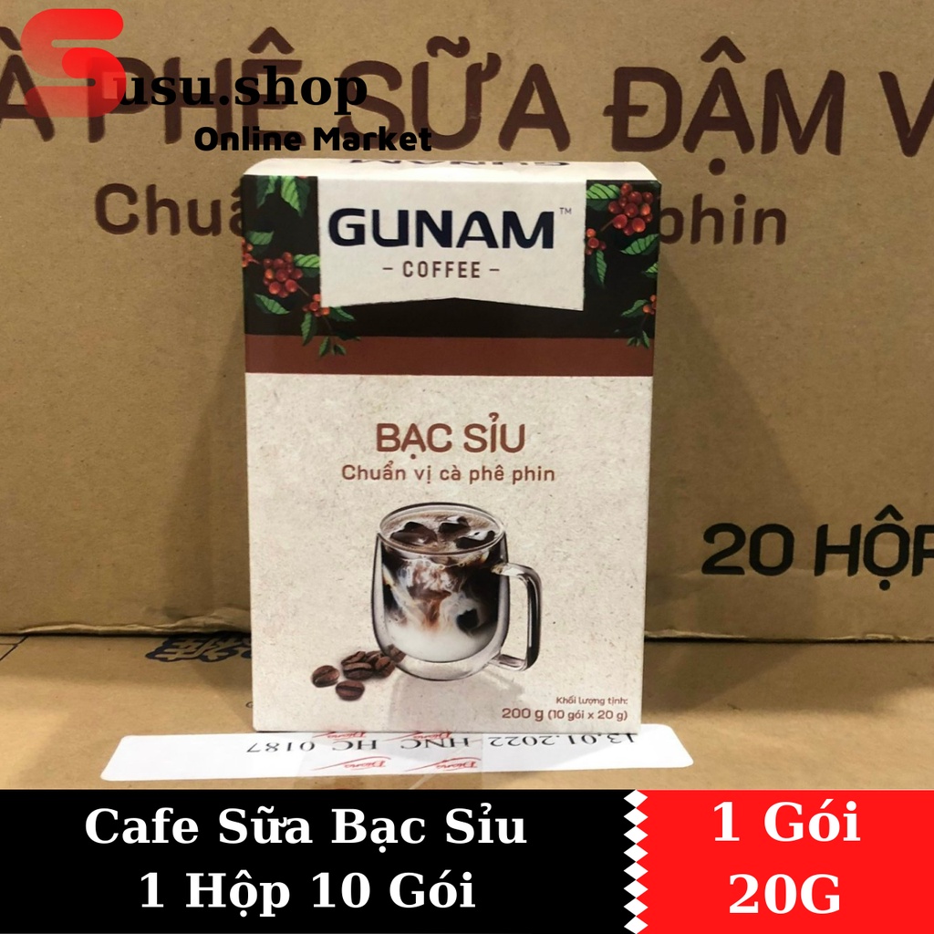 Cà phê hòa tan GUNAM bạc sỉu thơm béo (hộp 10 gói x 20g)