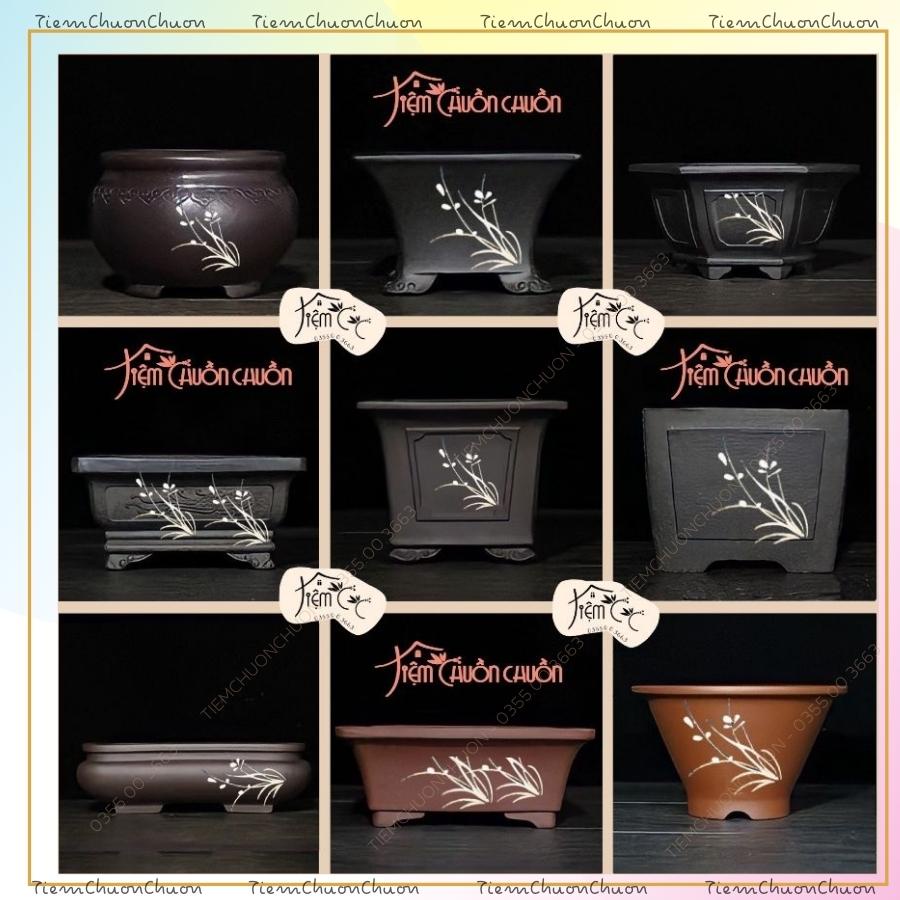 Chậu Khắc Hoa Trồng Cây Đẹp - Chậu Gốm Trồng Sen Đá - Chậu Cây Bonsai Để Bàn - tiemchuonchuon - Tiệm Chuồn Chuồn