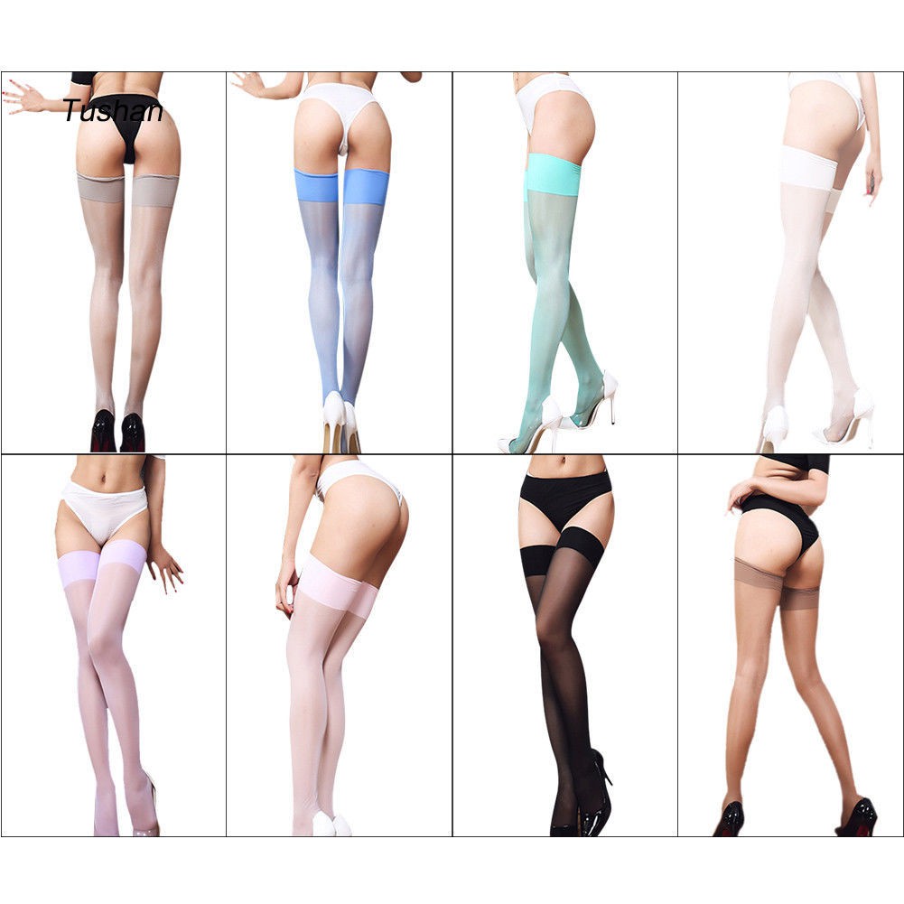 TUSH Women Sexy Glossy Glimmer See-through Wide Border Thigh Stocking Long Socks