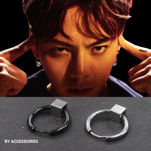 Khuyên tai titan unisex lồng ô vuông không gỉ có loại kẹp