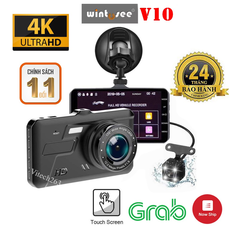 Camera hành trình ô tô WINTOSEE V10 cảm ứng Full HD 4K | Camera định vị GPS, Cảnh báo làn đường[ Bảo hành 12 tháng ]