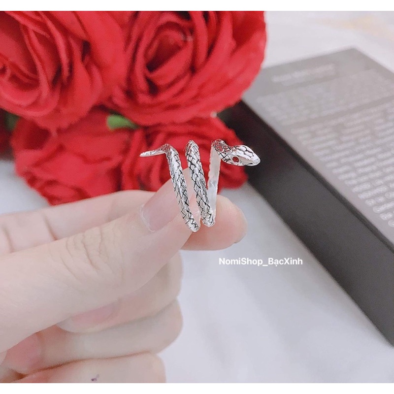Nhẫn bạc Rắn cuốn 3 vòng, Nam Nữ đều đeo được thời trang cá tính độc đáo Mainomi Shop Bạc Xinh