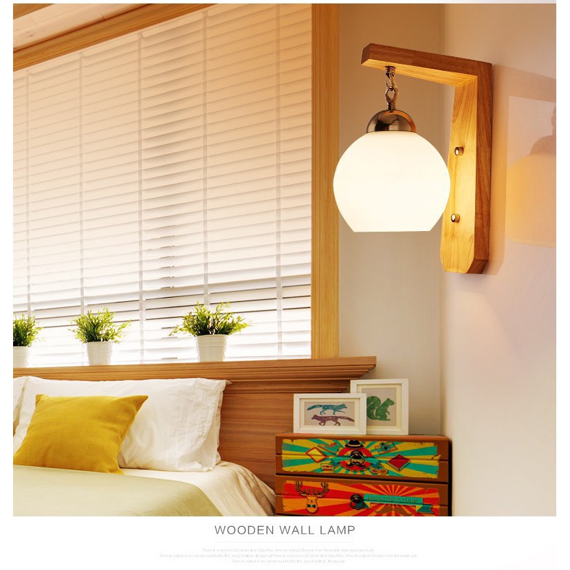 Đèn treo tường C6602 đế gỗ decor không gian phòng khách, phòng ngủ, hành lang, cầu thang hiện đại, bảo hành 12 tháng