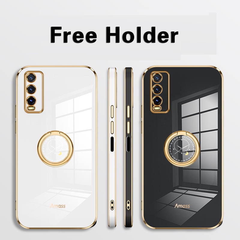 Ốp lưng Vivo Y12S Y12A Y20 Y20i Y20S Y11S case Vỏ điện thoại mạ điện sang trọng có giá đỡ nhẫn