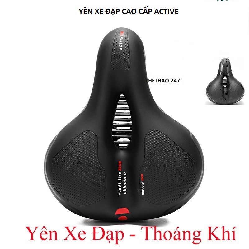 Yên Xe Đạp Thể Thao Active Siêu Êm Chống Nước Thoáng Khí Đen Đỏ