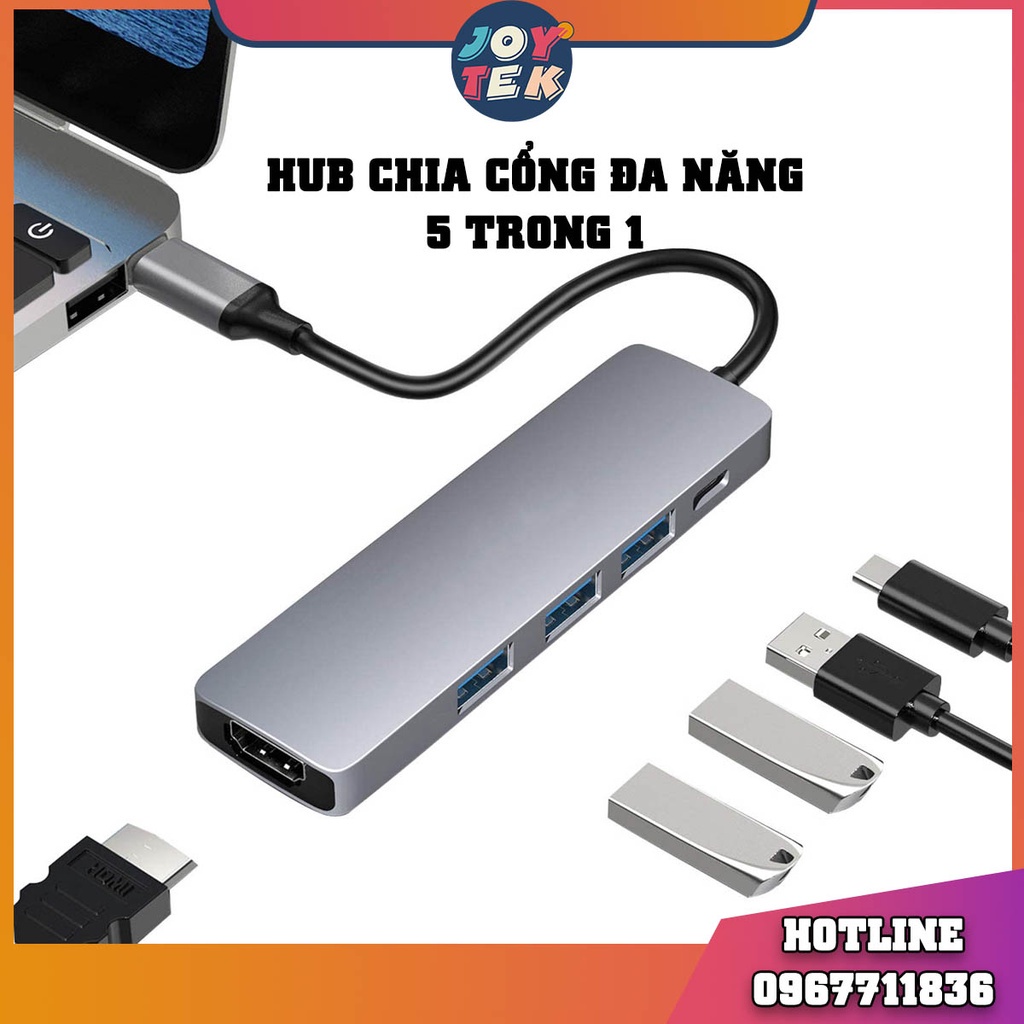 ✣Hub chuyển đổi type C 6 trong 1 đa năng cổng chia USB 3.0 tốc độ 500Mb/s, 4K,HDMI cho MacBook laptop