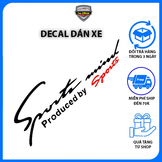 Tem Dán Xe – Tem Dán Xe Ô Tô – Chữ Sport Mind Produced By Sports Dành Cho Xe Hơi