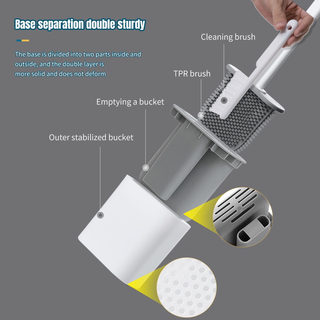 Cọ vệ sinh bồn cầu Shepherd bằng silicon đầu mềm kèm giá đỡ treo tường hai ngăn thoát nước