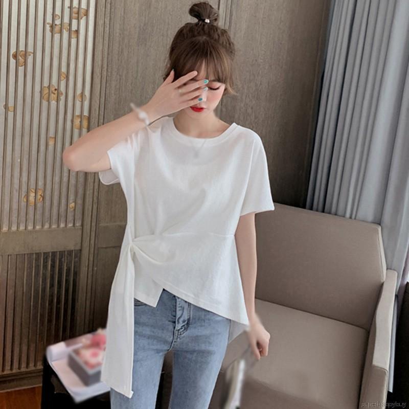 Áo Kiểu Tay Ngắn Màu Trơn Thiết Kế Độc Đáo Cho Phái Nữ