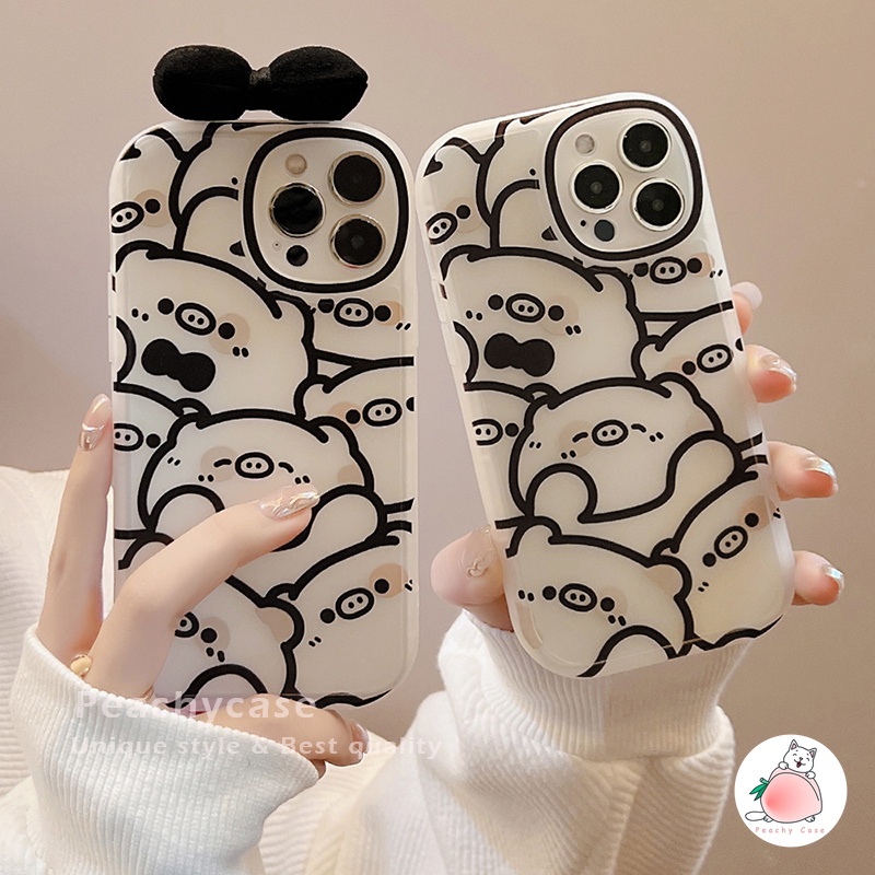 Ốp Điện Thoại TPU Mềm Họa Tiết Chú Heo Thắt Nơ Đáng Yêu Cho iPhone 13 Mini 12 Pro Max 11 Xr Xs Max X 7 8 Plus 12 Mini