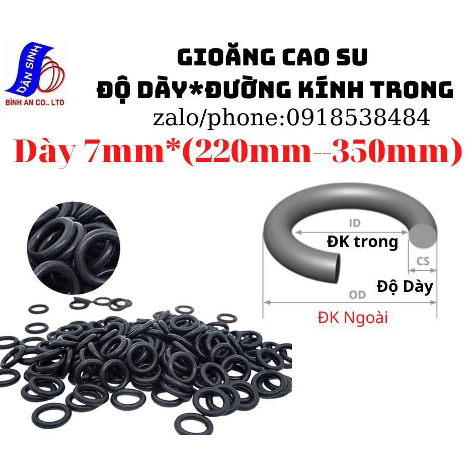 Dày 7 mm * (220mm đến 350mm ,Đường kính trong) Gioăng cao su NBR70