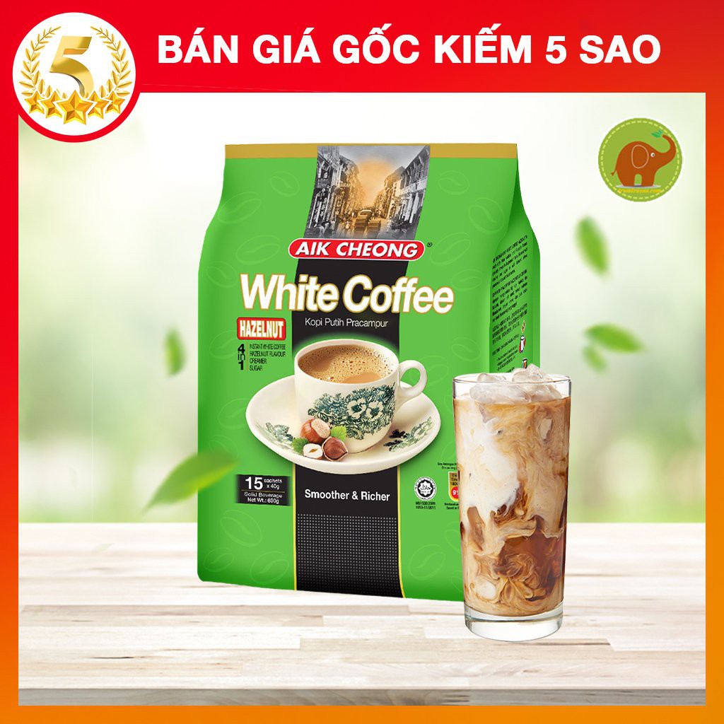 Cà phê trắng White Coffee Hazelnut 4 in 1 Cafe Malaysia Aik Cheong 15 Gói x 40G SÀI GÒN ĐẶC SẢN