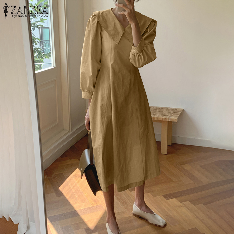 Đầm Zanzea Nữ Tay Phồng Màu Trơn Phong Cách Cổ Điển Ngọt Ngào | BigBuy360 - bigbuy360.vn