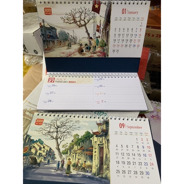 COMBO 5 CUỐN LỊCH 2023 QUÝ MÃO ĐỂ BÀN M CAO CẤP, CÓ DẢI GHI CHÚ