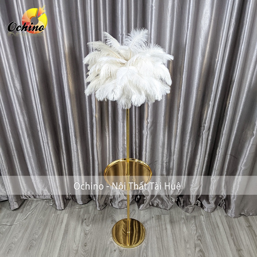 Đèn Cây Lông Vũ, Đèn Ngủ Lông Vũ Chụp Hình Và Trang Trí Phòng Ngủ 2 Tầng Khung Inox Mạ Vàng Cao Cấp (Hàng Có Sẵn)