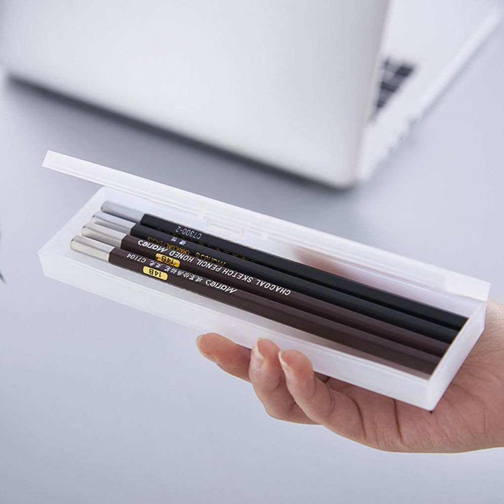 Long Plastic Pencil Case Organizer Student School Stationery Tool Box Clear Matt Finish Pen Holder