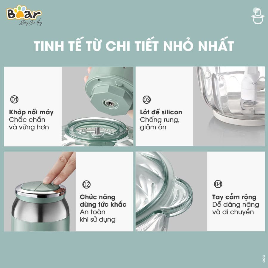 Máy xay đa năng Bear QSJ-C04R8S,xay thịt,xay thực phẩm,cối thủy tinh 2,5 lit,công suất 350W-Bảo hành 12 tháng