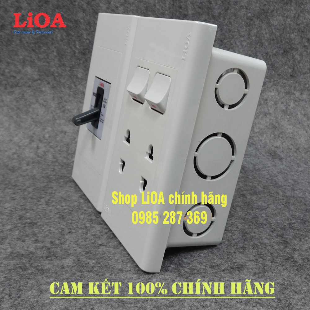 Combo ổ cắm điện đôi 2 chấu lắp nổi/ âm tường có cầu dao chống quá tải 15A + công tắc đèn