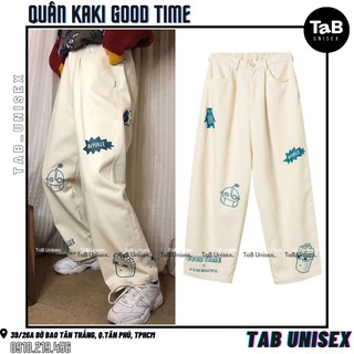 Quần KAKI GOOD TIME hình cartoon ống rộng (ảnh thật)