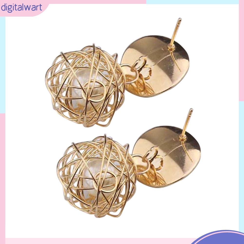 Đôi bông tai hợp kim họa tiết bóng tròn có hạt ngọc trai kiểu dáng cá tính cho nữ