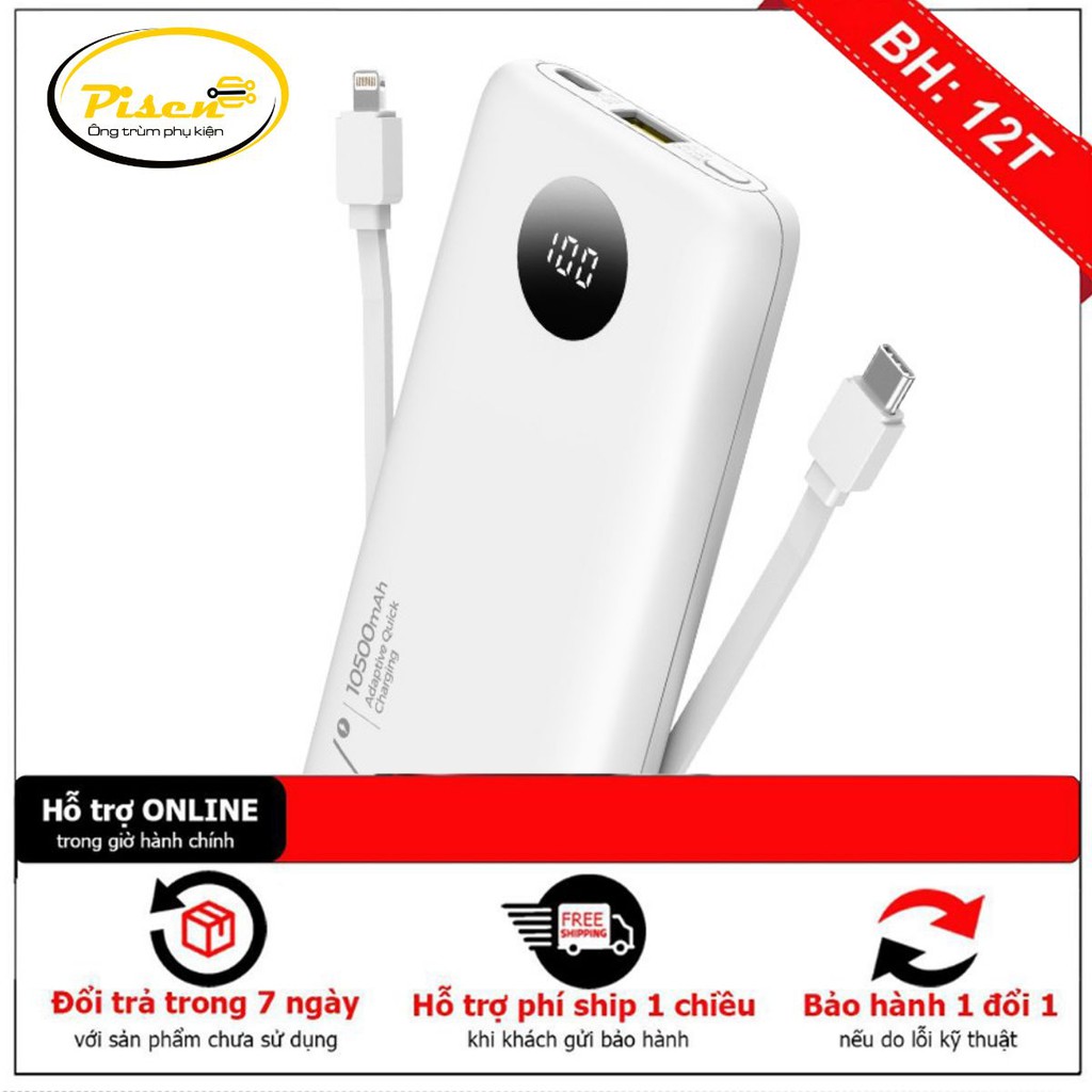 🔰 [ FREE SHIP ] Sạc dự phòng kèm cáp cao cấp Pisen Quick PowerFo QP18 10500mAh - Hỗ trợ sạc nhanh ✅