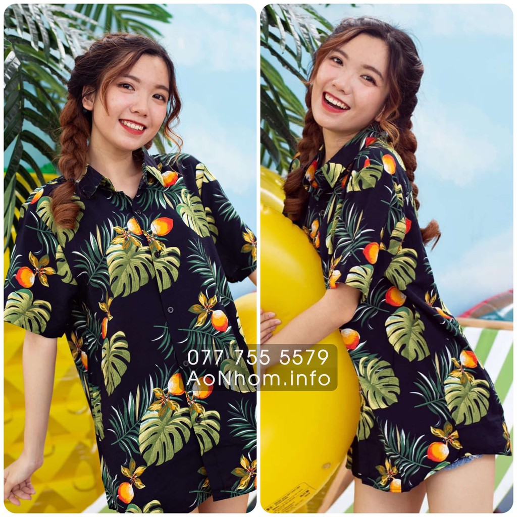 Áo Sơ Mi Hawaii Đi Biển Mềm Mát - Đào Trắng - Áo Đôi Đồng Phục Nhóm Lớp Team Building Hoạ Tiết Hoa Lá Trái Cây