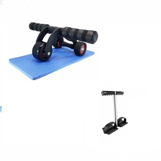 Bộ dụng cụ tập thể dục Con lăn tập cơ bụng 3 bánh + Dây kéo tập lưng bụng Tummy Trimmer