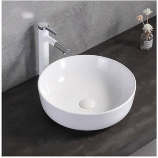 Chậu lavabo sứ tròn đặt bàn + vòi tỉnh điện như hình