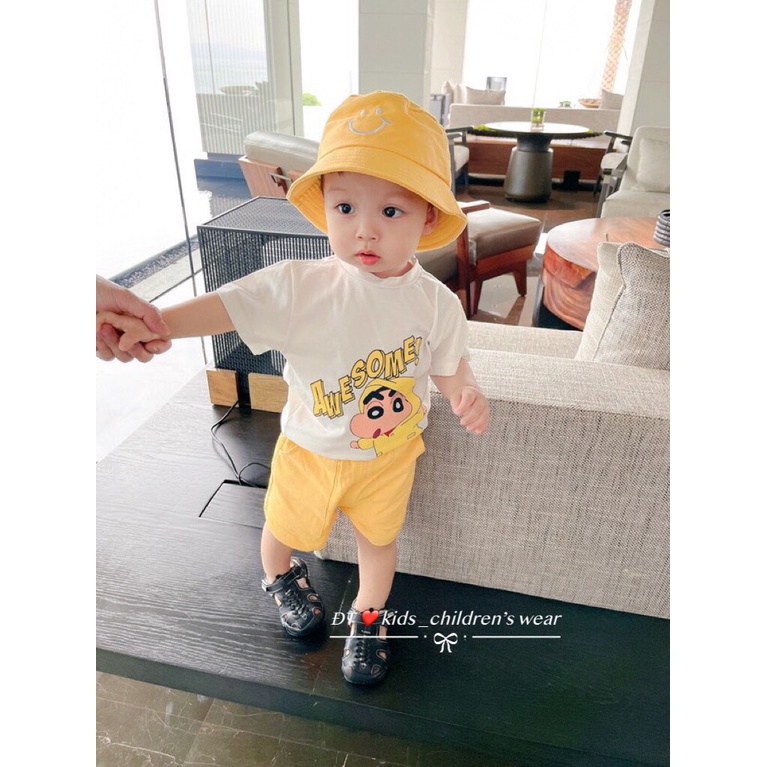 Bộ cộc tay bé trai, bộ cotton tàu họa tiết cậu bé Shin dễ thương