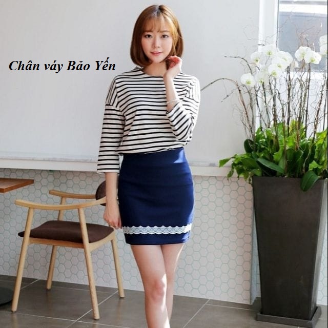 Chân váy bút chí ngắn phối ren gấu - M67