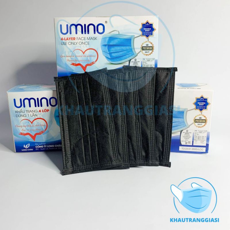 Khẩu trang y tế 4 lớp Umino màu đen hộp 50 chiếc