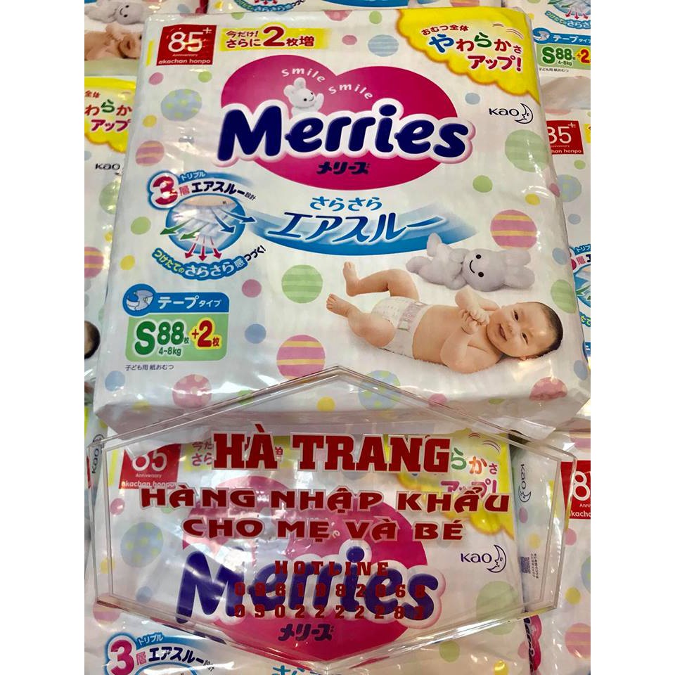 Bỉm Merries Nội địa size S dán 88+ 2 (4-8kg)