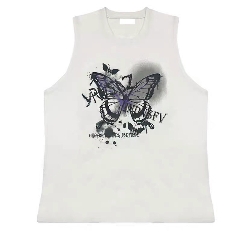 Áo thun 3 lỗ cotton cao cấp in bướm Ulzzang- áo phông tank top Unisex form rộng in bướm -thoitrangteenthienha