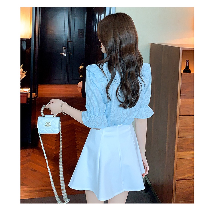 Áo Sơ Mi Chiffon Tay Phồng Cổ Bèo In Họa Tiết Xinh Xắn Thời Trang Cho Nữ