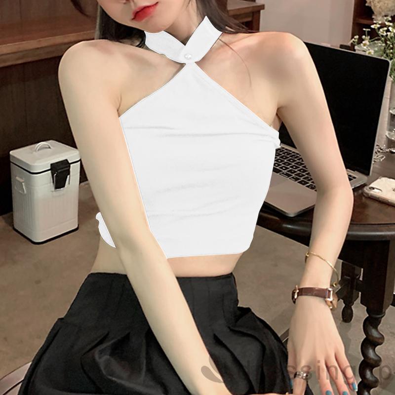 Áo croptop sát nách màu trơn ôm dáng màu trắng/đen cho nữ