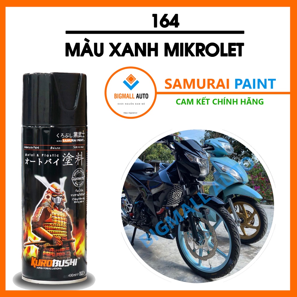 Sơn Samurai màu xanh Mikrolet 164 - chai sơn xịt chuyên dụng dành cho sơn xe máy, ô tô, dụng cụ, đồ đạc