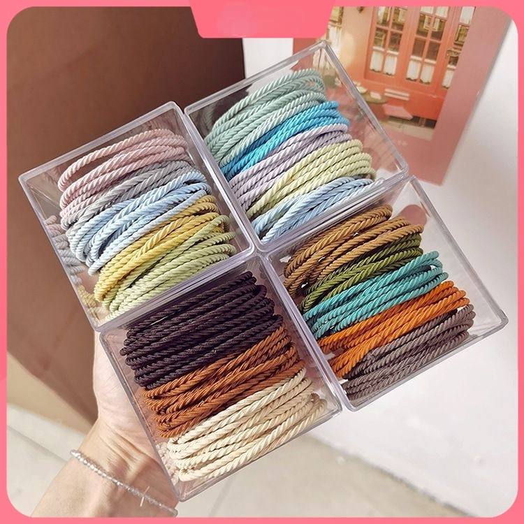 Bộ 50/10/6 dây buộc tóc bằng cao su co giãn màu sắc thời trang Hàn Quốc chất lượng cao