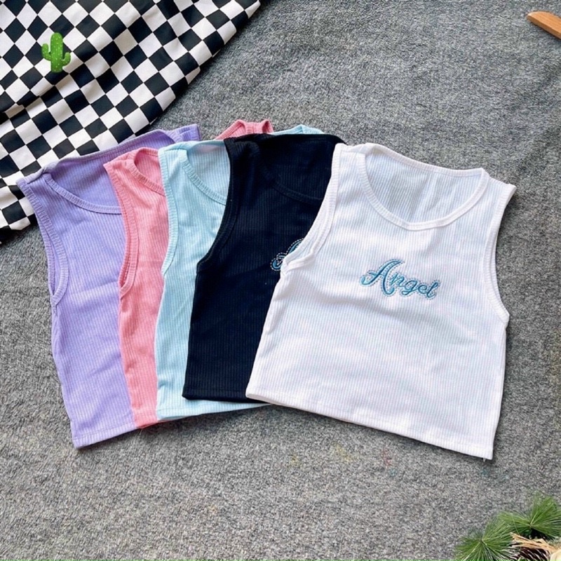 Áo 2 dây ba lỗ croptop nữ thêu chữ dễ thương alohashop91