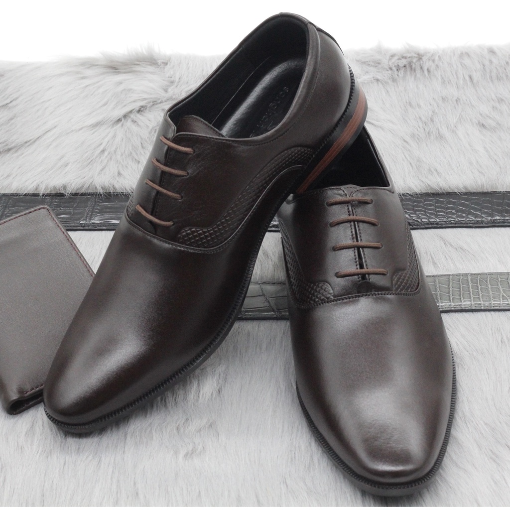 Giày Tây Công Sở Da Bò Nhập Khẩu Cao Cấp, Giày Nam Da Thật Buộc Dây Đế Đúc Cao Su Hợp Thời Trang Trẻ Trung BH12 Tháng