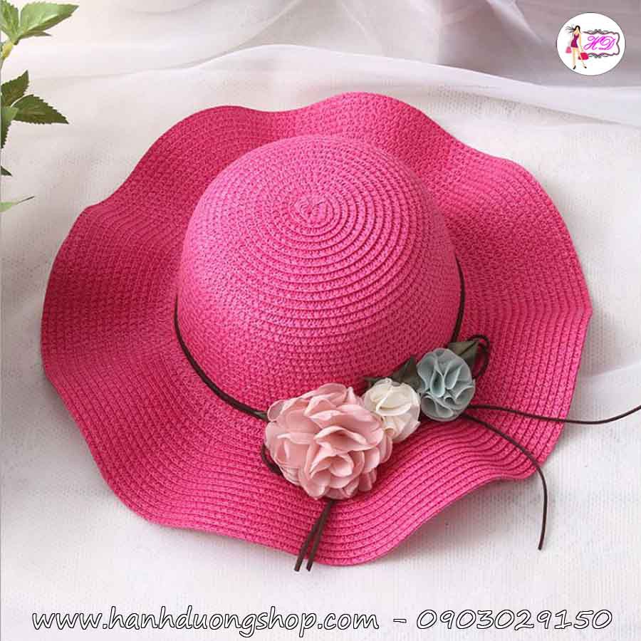 Nón cói đi biển trẻ em vành gợn sóng, hoa vải HQC4118 - Trẻ em