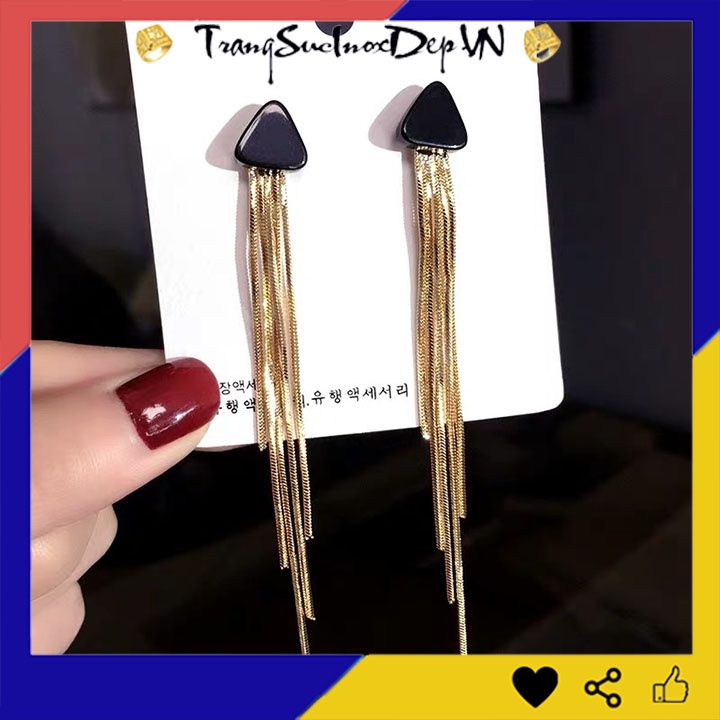 Bông tai nữ rớt tua phong cách Hàn Quốc màu vàng sang trọng, quý phái thích hợp đi dự tiệc (số lượng 1 đôi)
