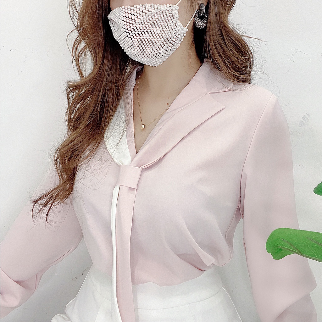 Áo sơ mi nữ cổ vest vạt dài pha màu trơn công sở HILA (Mã SP: A939) | BigBuy360 - bigbuy360.vn