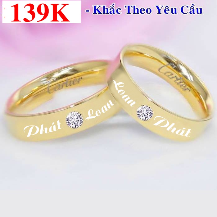Nhẫn cặp đôi khắc tên theo yêu cầu titan vàng