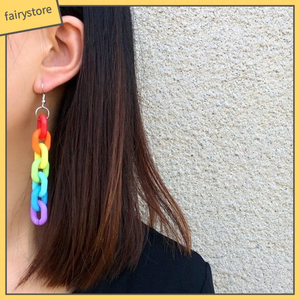 Khuyên tai dáng dài màu cầu vồng thời trang sành điệu cho nữ