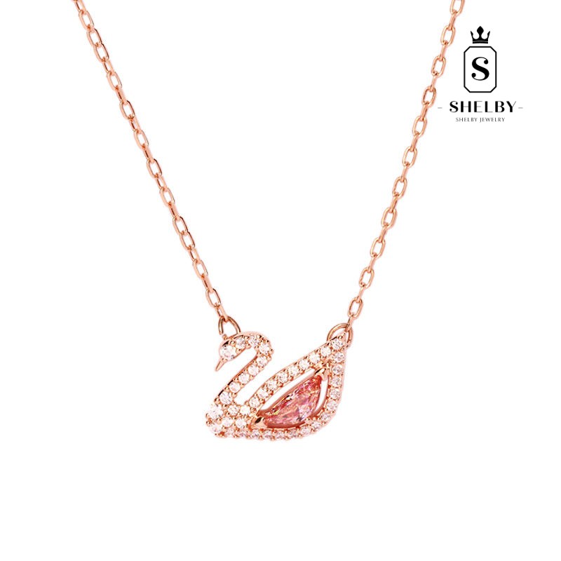 Dây chuyền treo cổ SWAROVSKI SWAN với một món quà lãng mạn đáng yêu thời trang bằng đá thủy tinh hồng SWAN mới S925