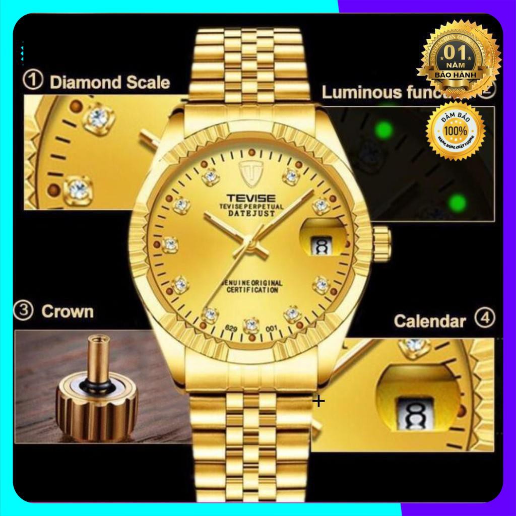 Đồng hồ nam automatic máy tốt hiệu tevise chạy 1 lịch ngày (tặng kèm hộp và phụ kiện thâu dây) | BigBuy360 - bigbuy360.vn