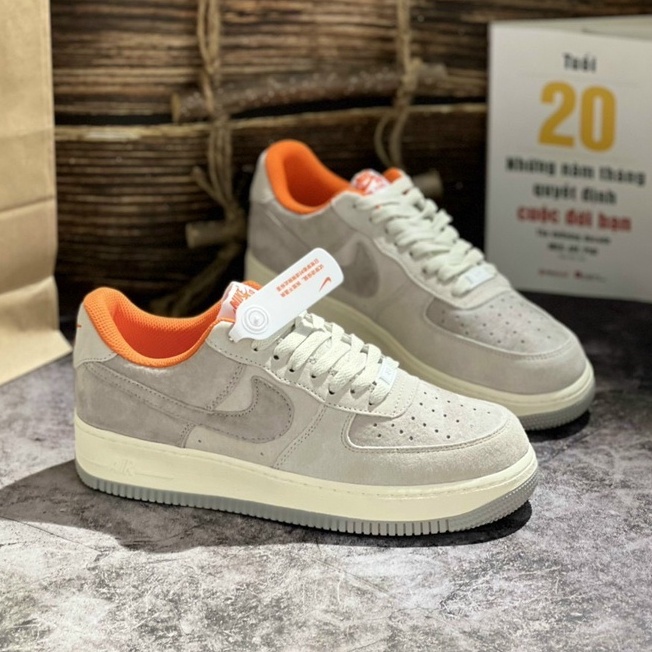 Giày Air_Force 1 Orange Grey/Af1 Xám Cam Da Lộn