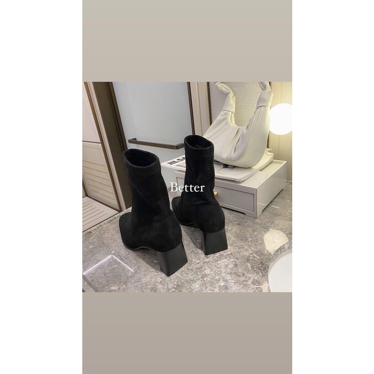 Boot da lộn mũi vuông nhọn dài, đường chỉ dọc giữa, gót trụ vuông 5cm, Better - 281021001